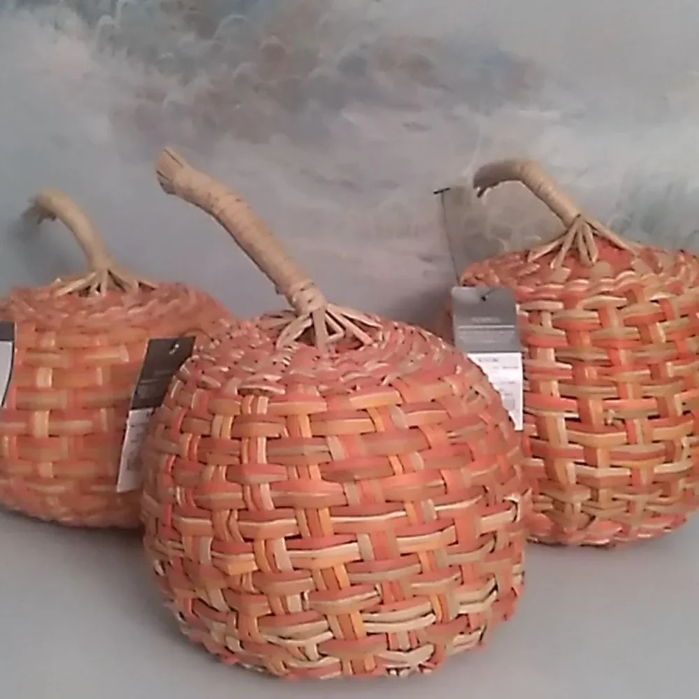 Set of Three Rattan Pumpkins